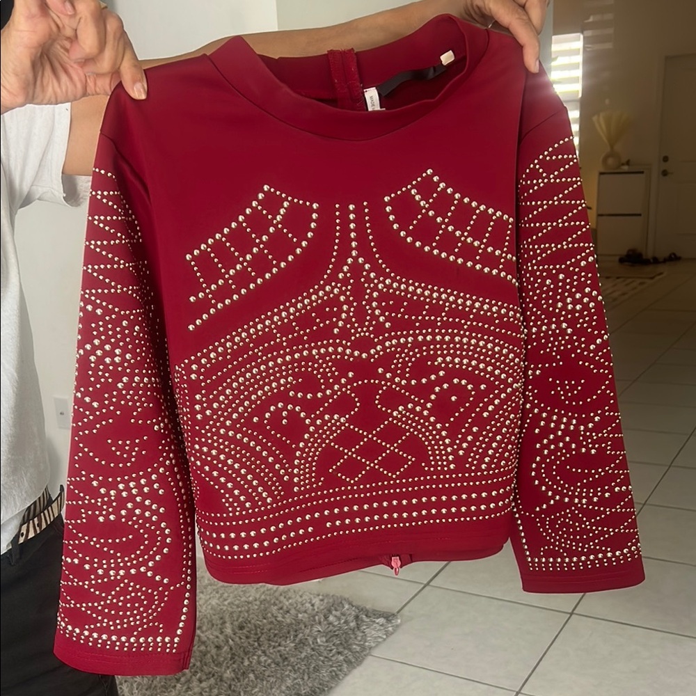 Red Studded Long Sleeve Top